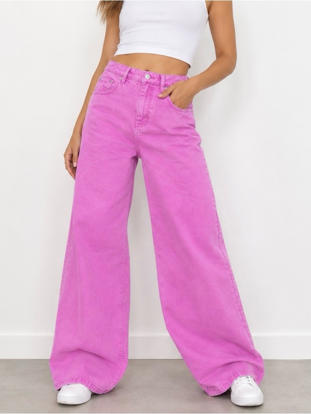 Zara Vibrant Pink Wide-Leg High-Rise Jeans